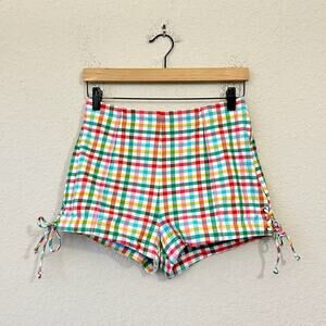 MAEVE ANTHROPOLOGIE Micro Mini Shorts Multicolor Gingham High Rise